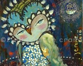 Owl Print - 8x8 inch Print of a Reproduction of the Original Mixed Media Owl Painting The Oracle by Juliette Crane