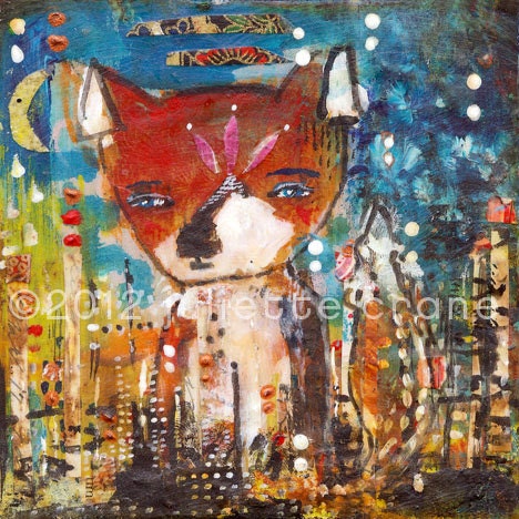 Animal Totem - 8x8 inch Print of a Reproduction of the Original Mixed Media Fox Painting Take Risks and Grow by Juliette Crane