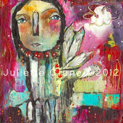 Primitive Art, Whimsical- 8x8 inch Print of the Original Painting Dream by Juliette Crane