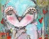 Mixed Media Painting Print - 8x8 inch Print of the Original Mixed Media Owl Painting Forgiveness by Juliette Crane