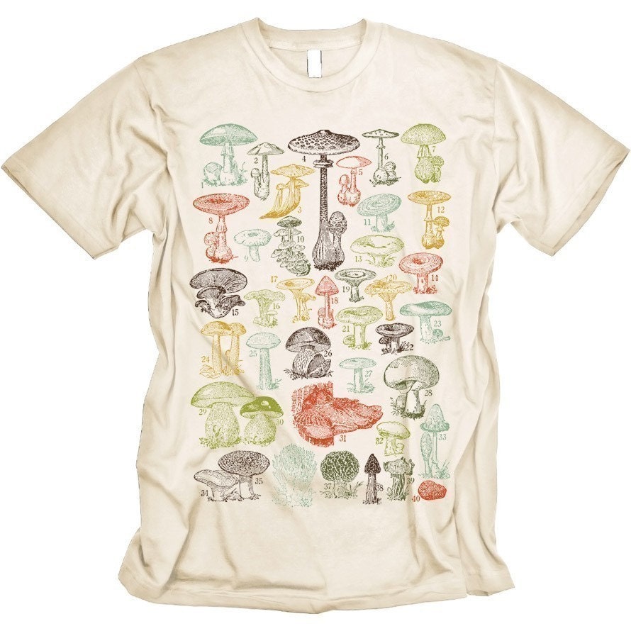 Mushrooms Tshirt Science Tee MENS Shirt Creme