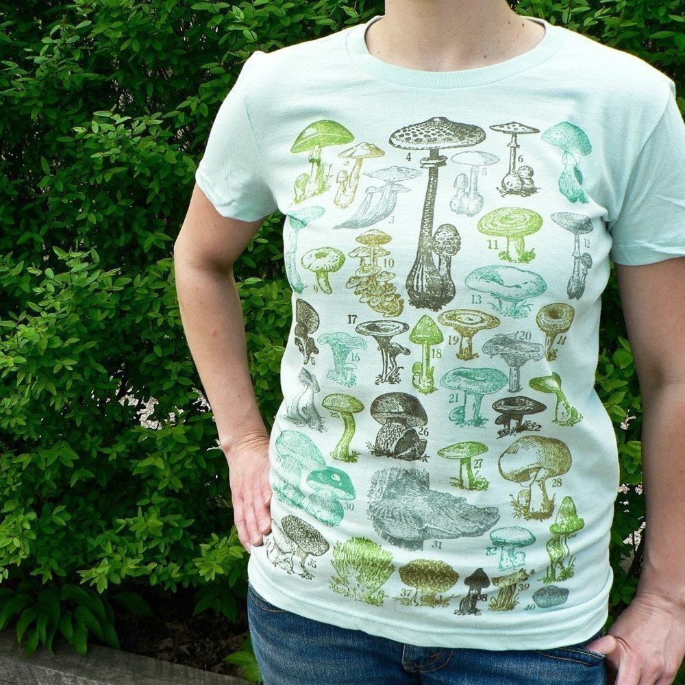 Mushrooms Of the World Women's Seafoam Graphic Tee Shirt