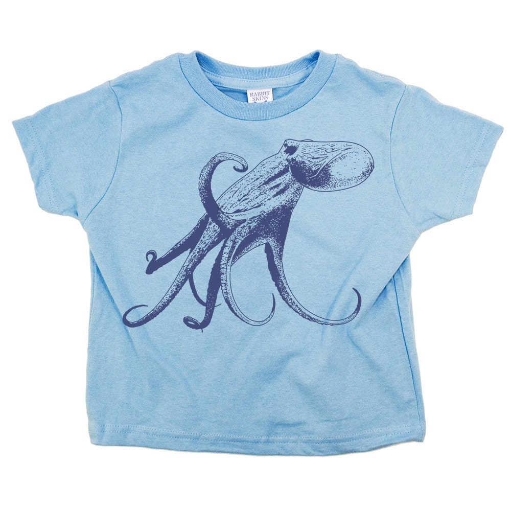 Toddler Octopus Light Blue Graphic Animal Tee Shirt