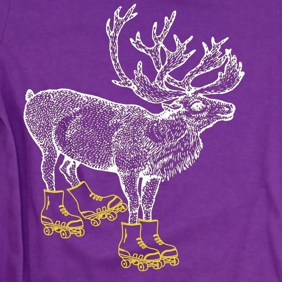 Funny Elk Tshirt Deer on Roller Skates Graphic Teel Purple Womens Shirt S M L XL XXL