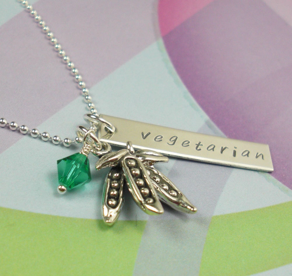 Hand Stamped Necklace: Pea Pod Vegetarian