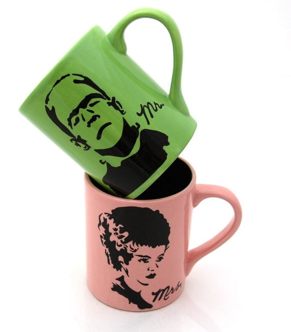 Mr and Mrs Mug Set Frankenstein and Bride Funny Halloween Wedding Gift