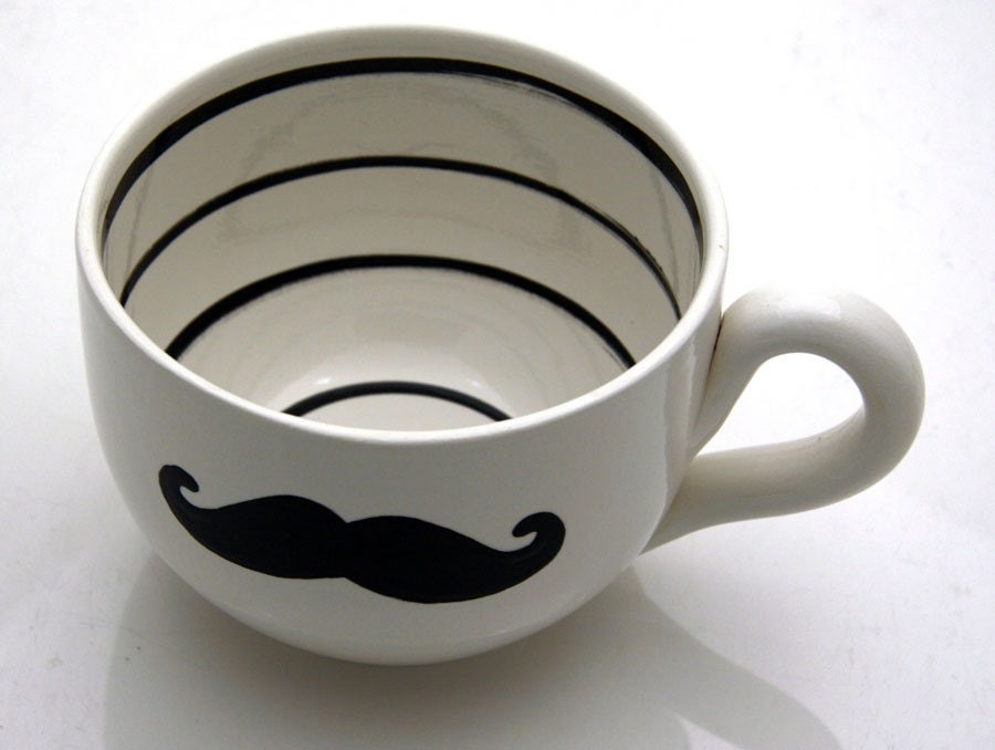 Moustache Mustache Soup or coffee Mug Oversized Black and white modern with stripes