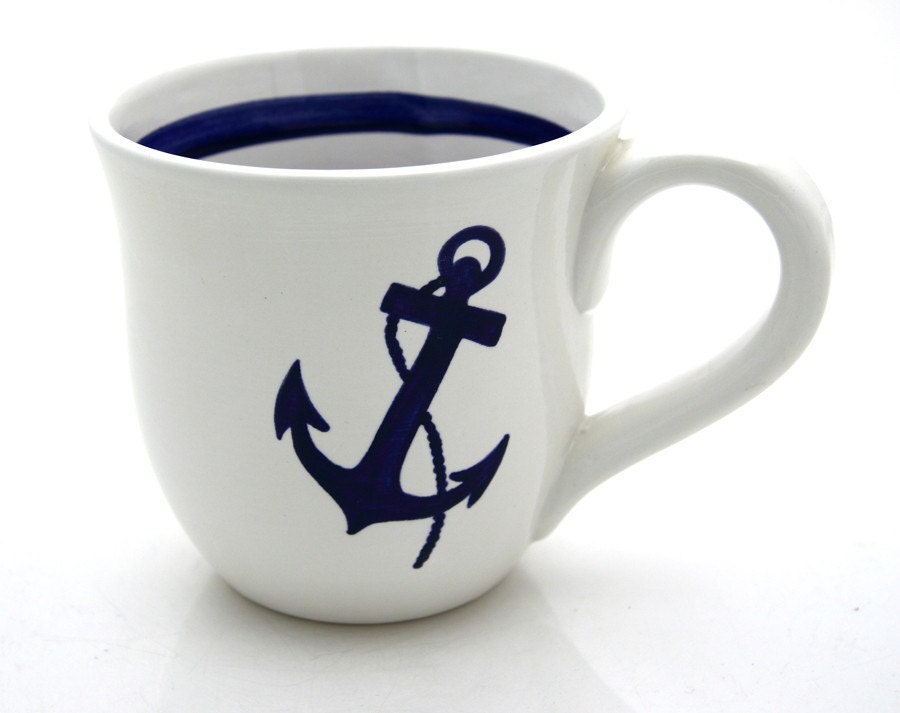 Anchor Nautical Navy Blue and White Large Mug