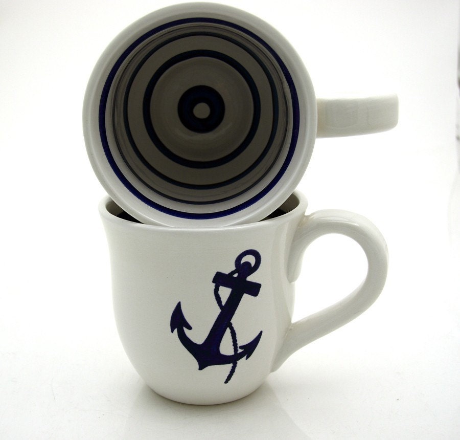 Anchor Nautical Navy Blue and White Large Mug