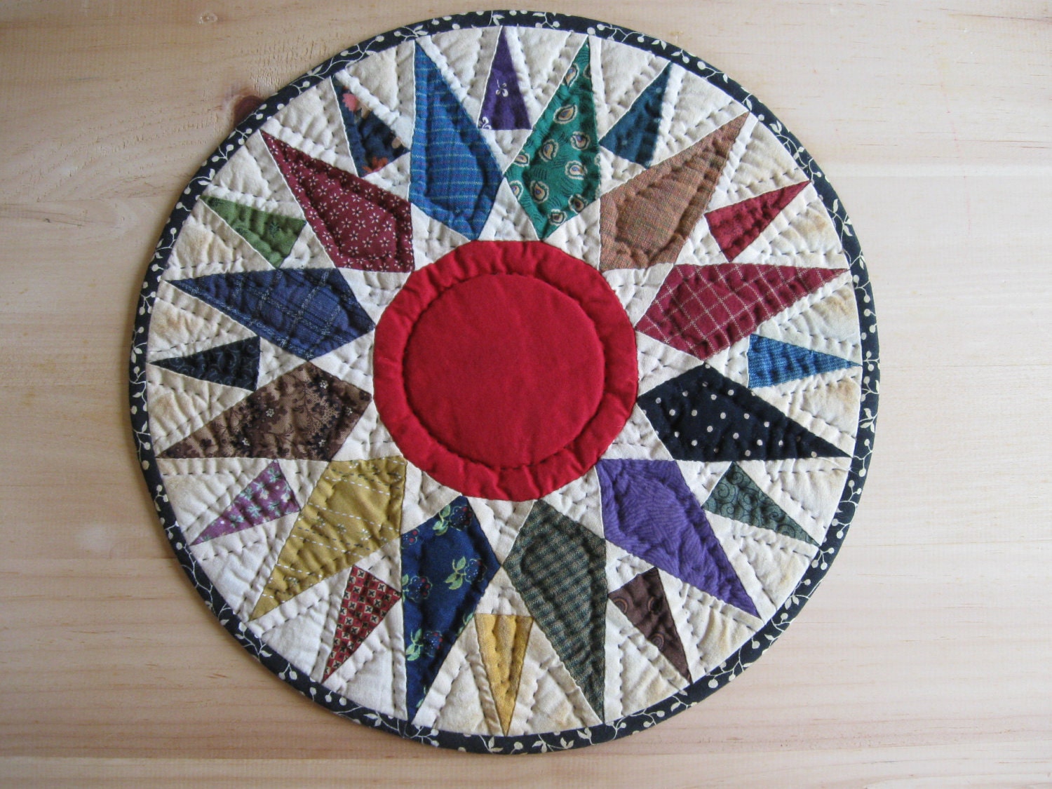 Quilted Table Topper Quilted Table Mat Candle Mat Trivet Primitive Decor Rustic Country Decor Farmhouse Kitchen Housewares Mariners Compass