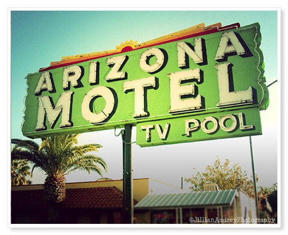 Arizona Motel Fine Art Photograph - 8x10 print - retro vintage Southwest neon green pop art mid-century modern kitsch