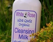 WHITE ROSE Organic Cleansing Milk - Ultra Gentle with soothing pure Rose Absolute, safe for rosacea, eczema, psoriasis