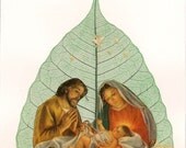 Christmas Nativity on a leaf. No two leaves or leaf art are exactly alike.   Handcrafted original leaf art. Signed leaf art. Nativity