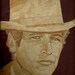 PAUL NEWMAN Leaf art portrait of Hollywood actor Paul Newman. Thousands of tiny pieces of rice straw used in creating this portrait