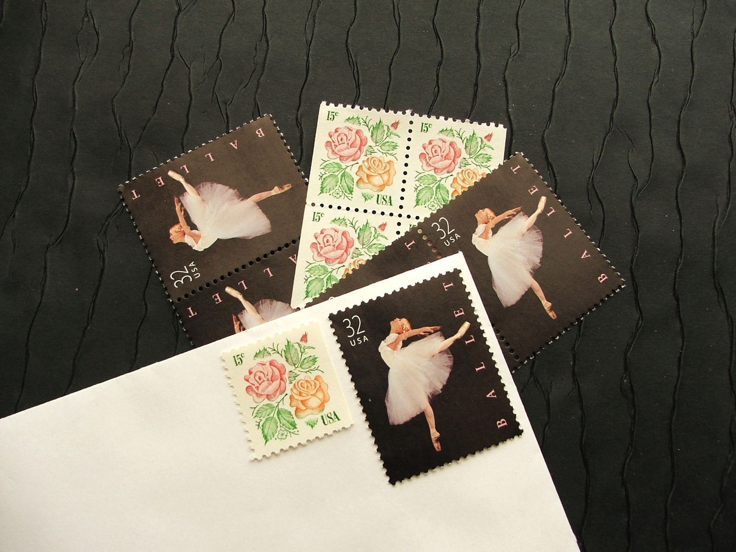 Ballerina Roses .. UNused Vintage Postage Stamps  .. post 5 letters