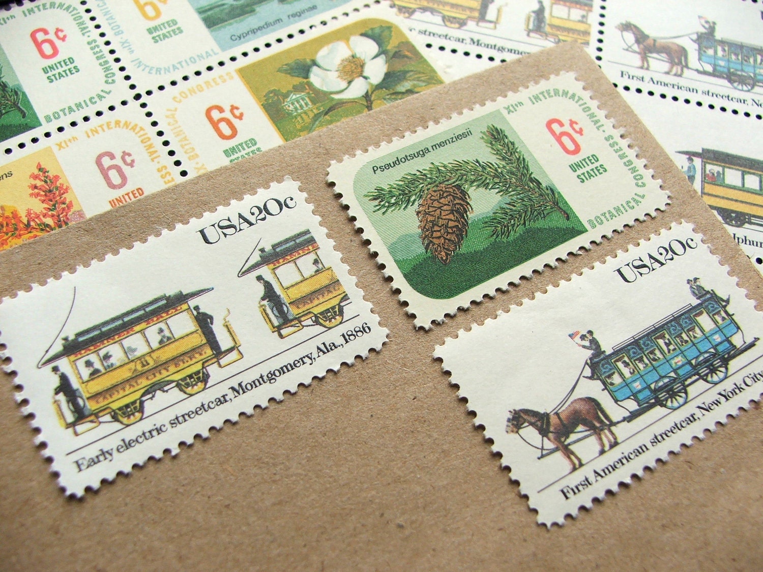 About Town .. Botanical .. UNused Vintage Postage Stamps .. post 5 letters