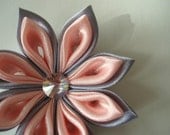 Peach and Gray Satin Kanzashi Hair Clip Satin Flower Fabric Flower Floral Hair Clip Bridal Flower Fascinator