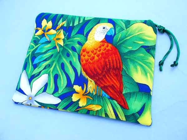 Padded Cosmetic Pouch Zipper Pouch In Vibrant Scarlet Macaw Tropical Print
