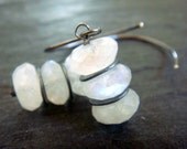 Rainbow Moonstone Earrings oxidized Sterling Silver white stone - dangle blue flash