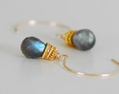 Labradorite briolette Earrings 14k gold filled / 24k gold vermeil  grey faceted Stone dangle drop Gemstone blue flash