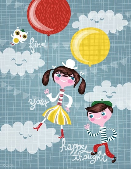 find your happy thought... limited edition giclee print of an original illustration (8.5 x 11in)