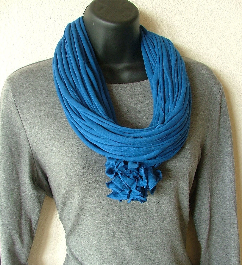 Cobalt Blue Handmade Rayon Jersey Knit Strip Scarf - Warm, Comfy, Soft Wrap Around Scarf