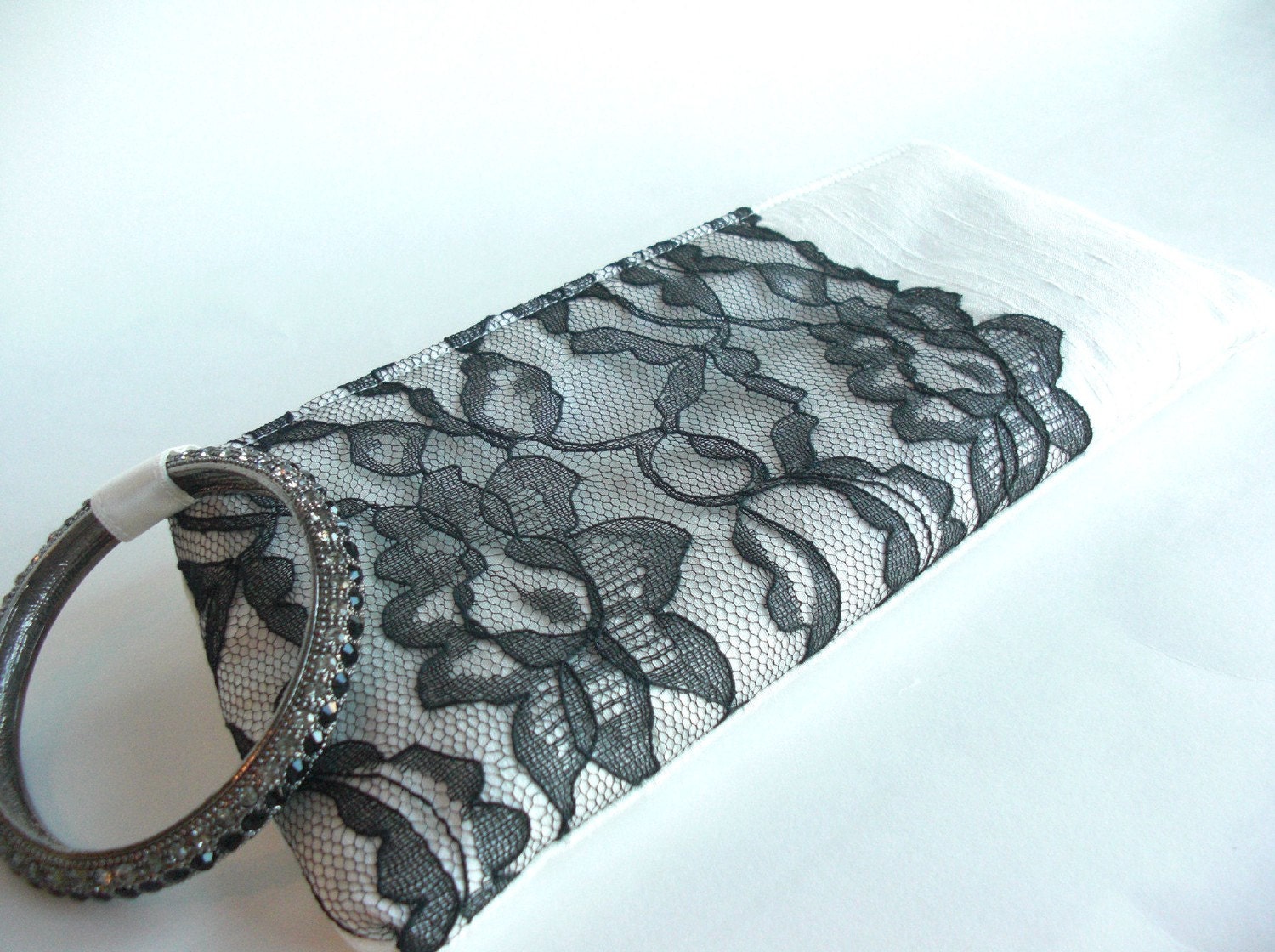 Bridal clutch, accessories, "Black Modern Lacy KeepBag"