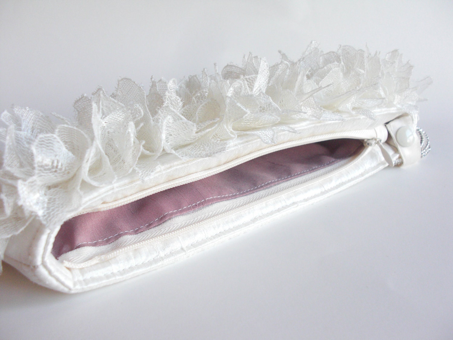 Wedding Accessories, Clutches, "Posy Burst KeepBag", Ivory with hand cut lace flowers