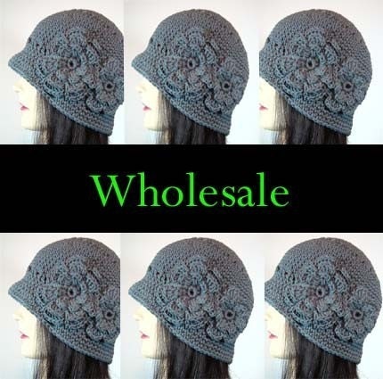Wholesale Hats for Women, Cloche Hats, Lot of 6, each with 2 crocheted flowers, Cotton Blend, CHOOSE YOUR COLORS