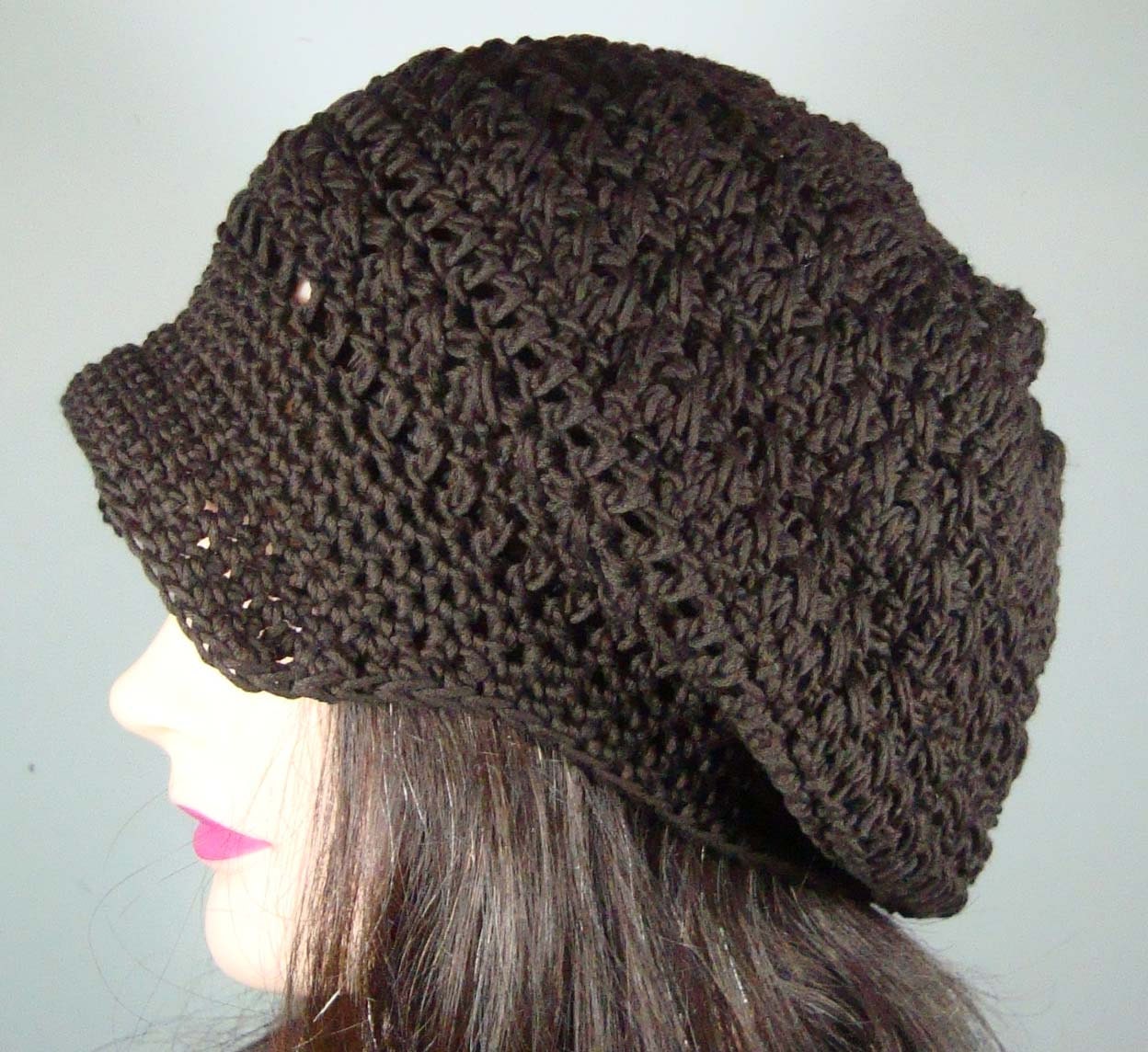 Organic Cotton Newsboy Hat, Brimmed Tam in Dark Brown