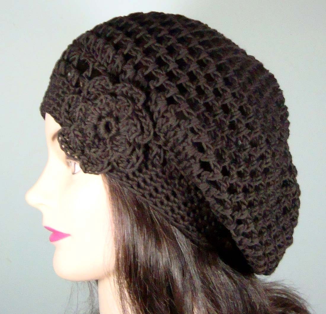 Organic Cotton Tam, Beret Hat in Dark Brown