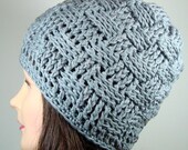 Gray Basket Weave Beanie Hat