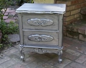 Pewter Finish Vintage French Provincial 2 drawer Nightstand --- NEW ITEM