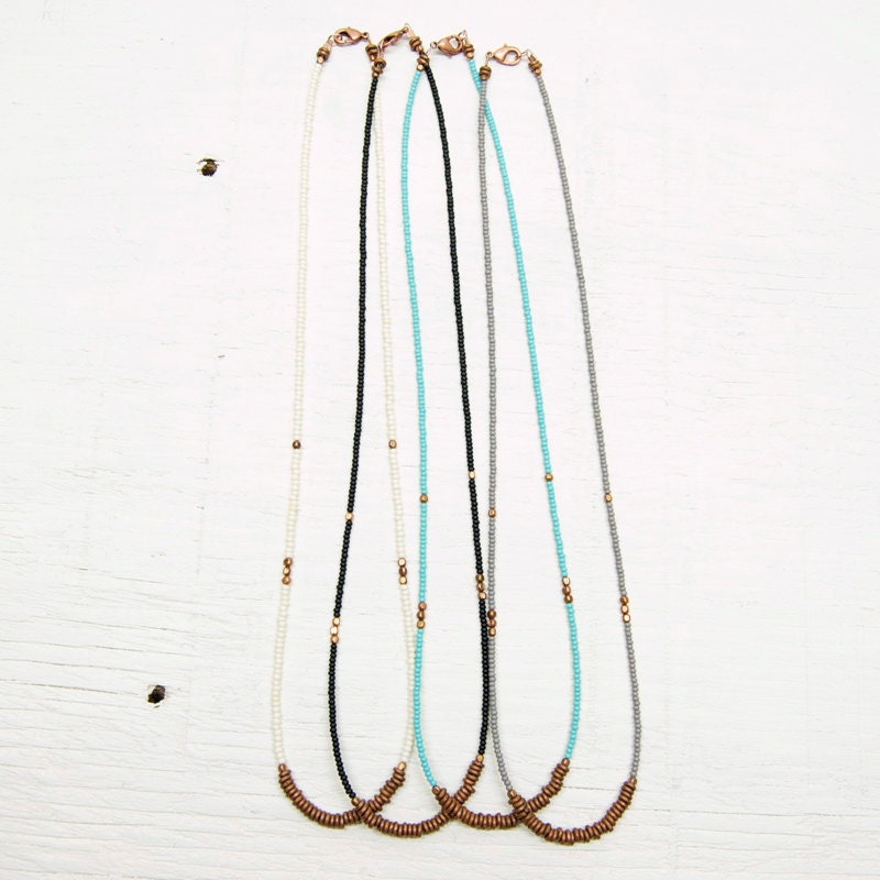 Everyday Necklace Beaded // Gray and Copper // Minimal and Rustic Seed Beads