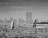 Windsurfers, NYC Skyline Viewed From Connecticut