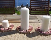BEACH DECOR CANDLE holders, seashells, set 3, mauve for pillars