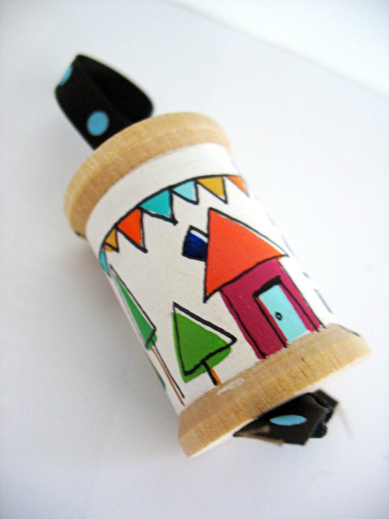 handmade wooden folk art spool ornament ... home