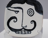 small ceramic square dish mustache man plate art deco soap dish