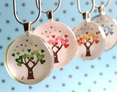 Love in Bloom Collection - Green Spring, Red Summer, Yellow Autumn, Blue Winter - Circle Glass Tile Pendant - LISTING FOR ONE