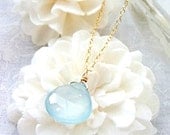 Sale///  Aqua chalcedony briolettes in 16-18 inches adjustable necklace chains