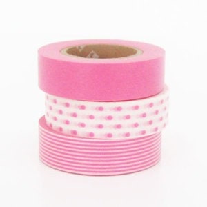 mt Washi Masking Tape - Pink Dots & Stripes - Set 3