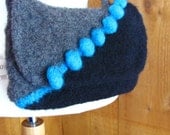 SALE... Black, Grey and Turquoise Felted Handbag with Bobbles