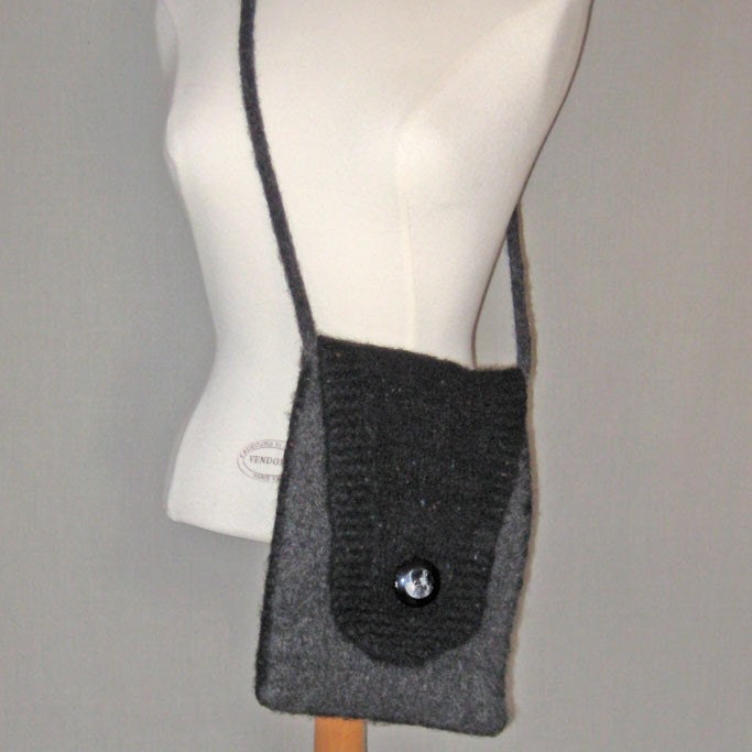 SALE... Felted Rectangular Black and Gray Hand Bag