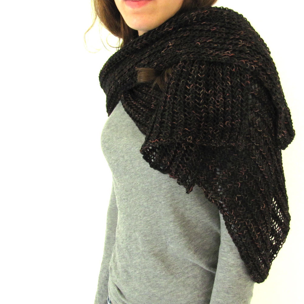 Black and Brown Hand Knit Scarf Wrap or Shawl