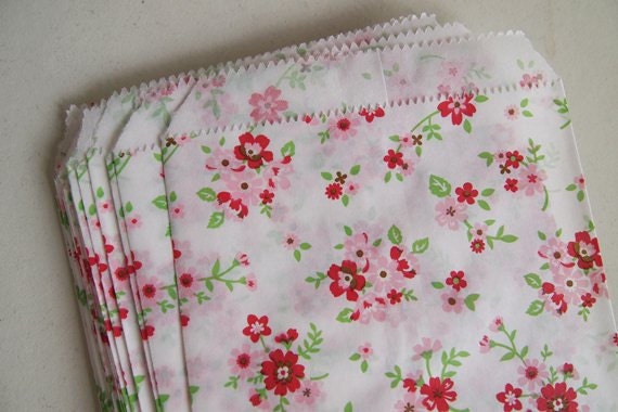 SET of super cute 35 floral pattern paper bag S 14.7x10.2 cm. Packing small gift, cards, masking tapes, bakery or organise receipts, bills.