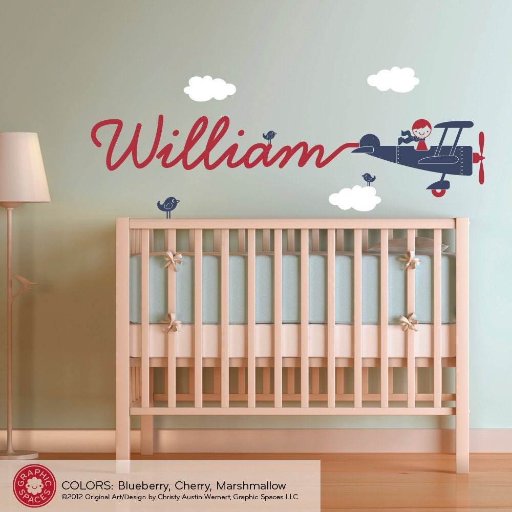 Airplane Name Wall Decal Boy Skywriter for Baby Nursery Children