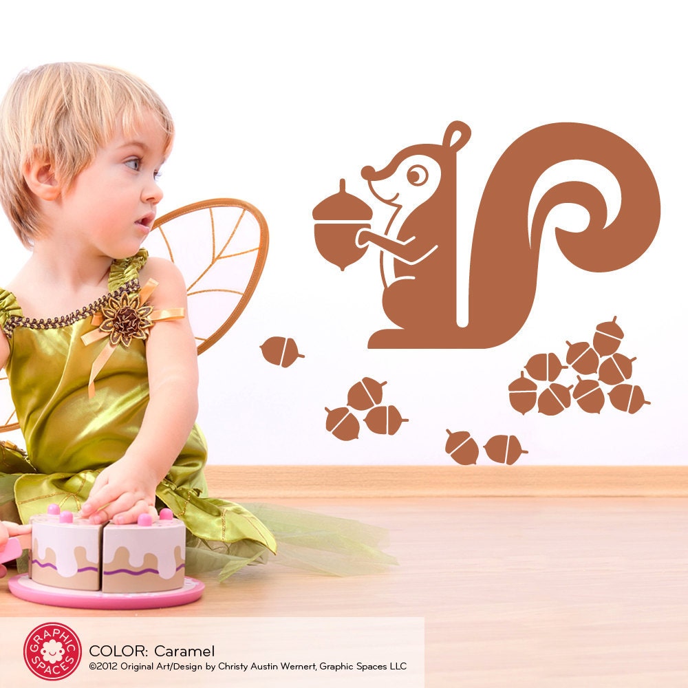Squirrel & Acorns Wall Decal Woodland Animal Kids Nursery