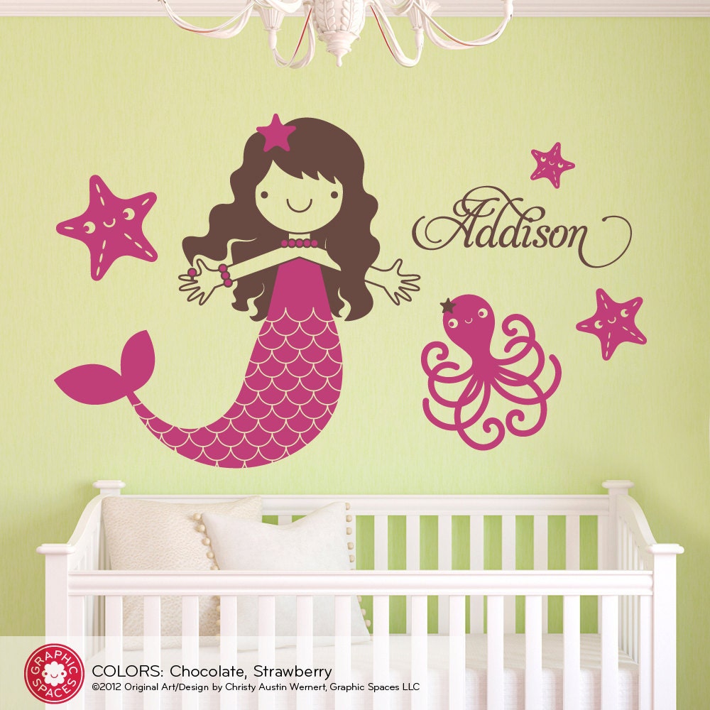 Starfish Mermaid Wall Decal: Girl's Name Ocean Nursery