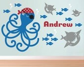 Kids Pirate Octopus Wall Decal: Ocean Nursery Fish Sharks Name