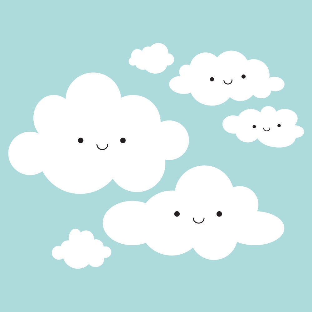 Happy Clouds Wall Decal: Cloud Appliqué for Kids